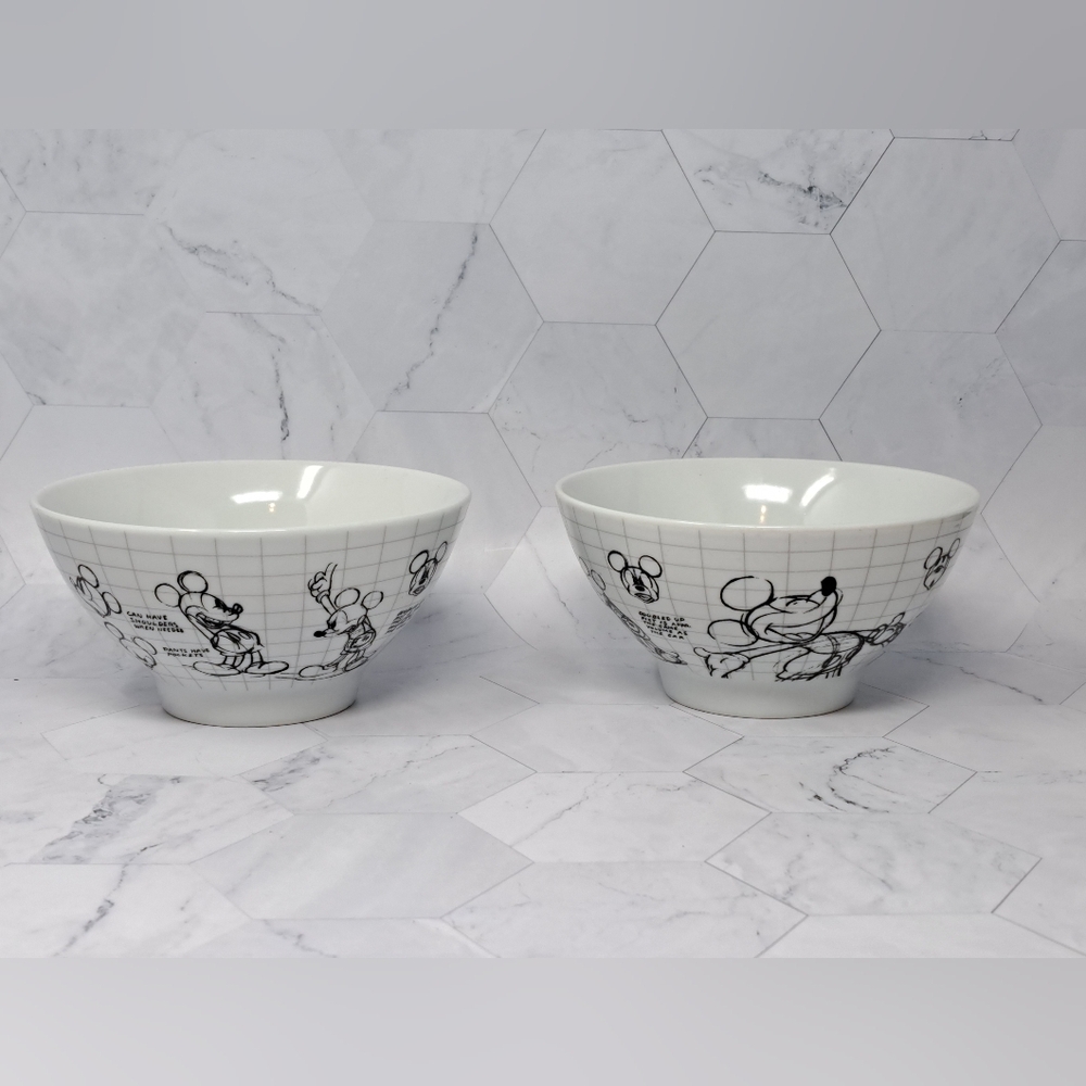 Mickey Mouse Sketch Book Bowls  Ceramic Set Of 2 - New